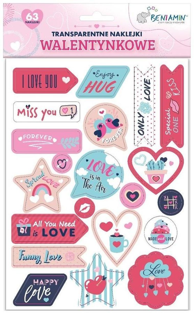 Beniamin, naklejki, walentynki, 63 elementy