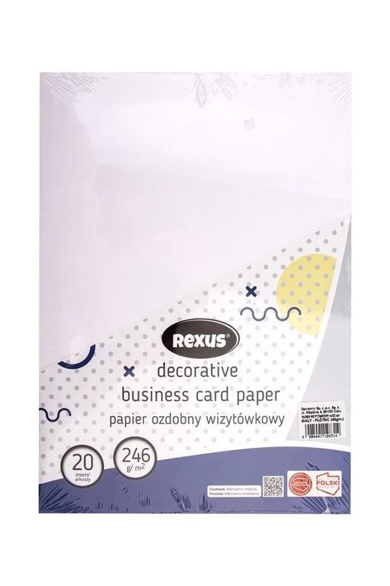 Beniamin, papier wizytówkowy, A4, 20 arkuszy, biały, płótno