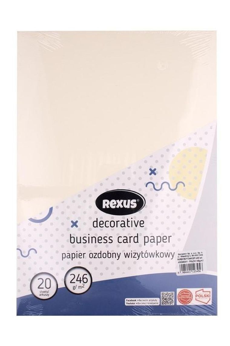 Beniamin, papier wizytówkowy, A4, 20 arkuszy, kremowy, prążki