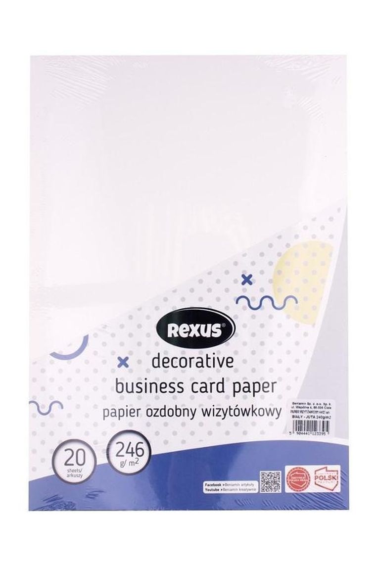 Beniamin, papier wizytówkowy A4, 20 kartek, biały, Juta