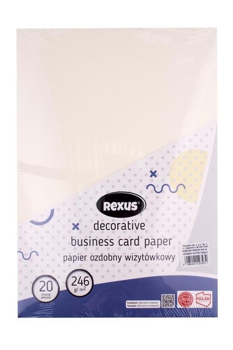 Beniamin, papier wizytówkowy, A4, 20 kartek, kremowy, płótno
