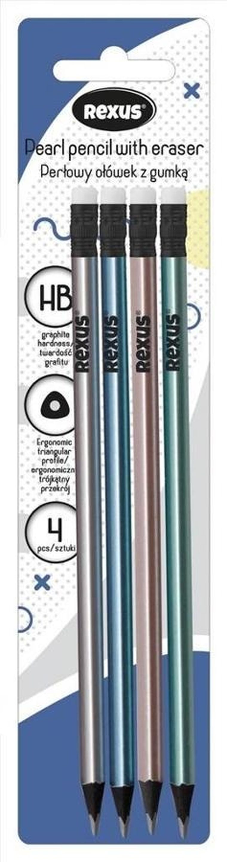 Beniamin, perłowy ołówek z gumką, 4 szt.