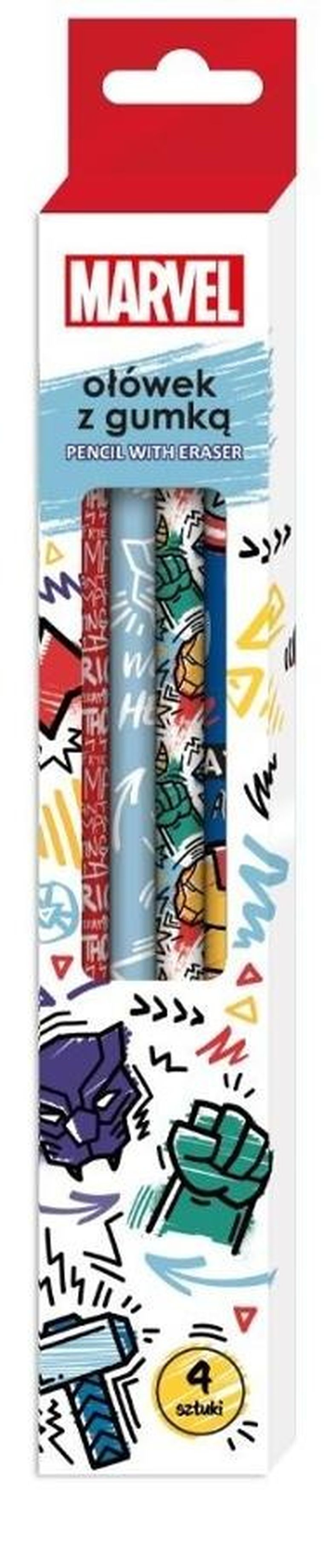 Beniamin, The Avengers, ołówek z gumką, 4 szt.