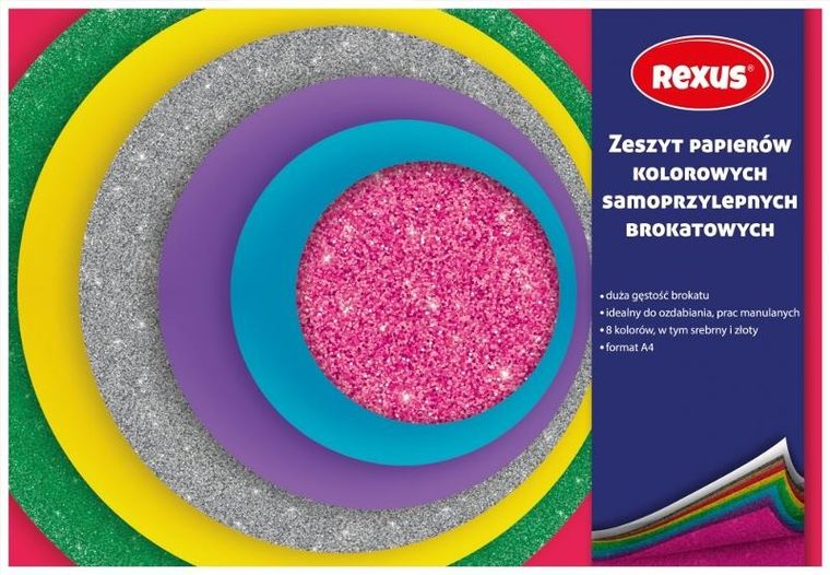 Beniamin, zeszyt papierów kolorowych, samoprzylepnych, brokat, A5, 8 kartek