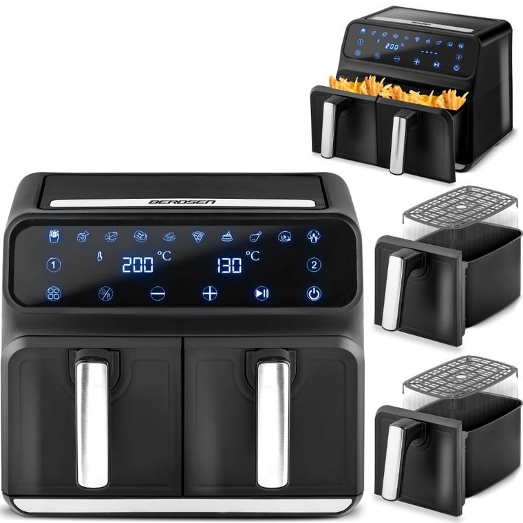 Berdsen, frytkownica beztłuszczowa, air fryer, czarno-srebrna, 8l, BD-653