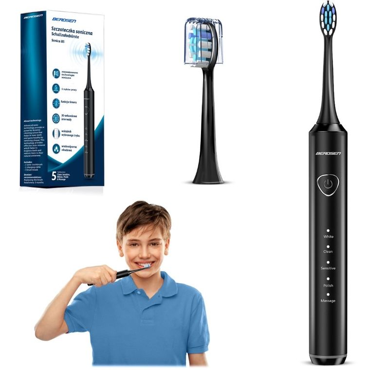 Berdsen, Sonica B5, szczoteczka soniczna do zębów, czarna