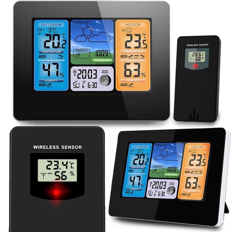 Berdsen, stacja pogodowa z wyświetlaczem, czarna