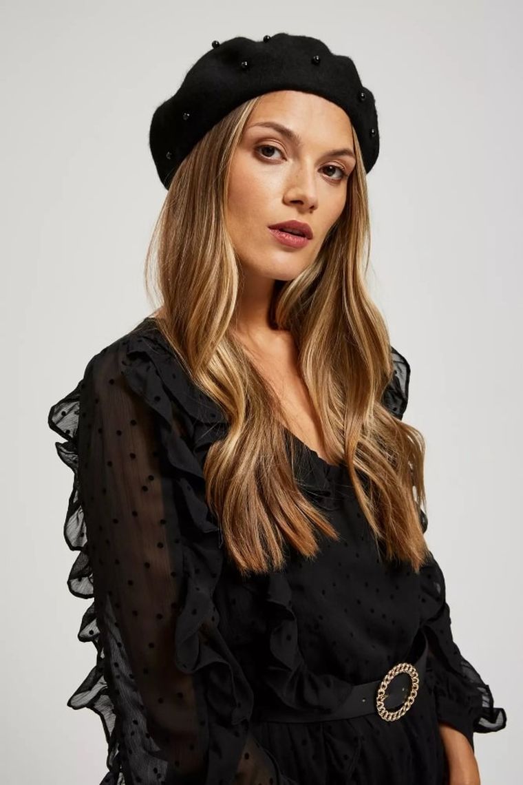 Beret damski, czarny, Moodo