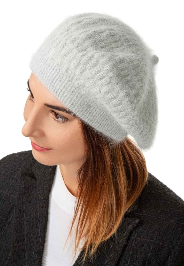 Beret damski, szary, Ambra
