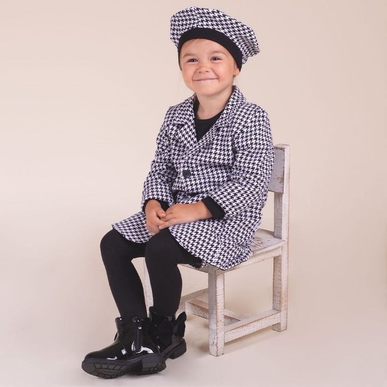 Beret dziewczęcy, biało-czarny, Nicol