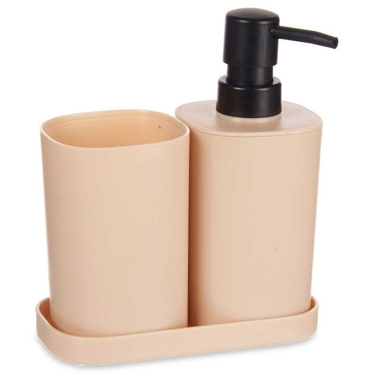 Berilo, dozownik do mydła w płynie z kubkiem na szczoteczki i podstawką, plastikowy, 3 elementy