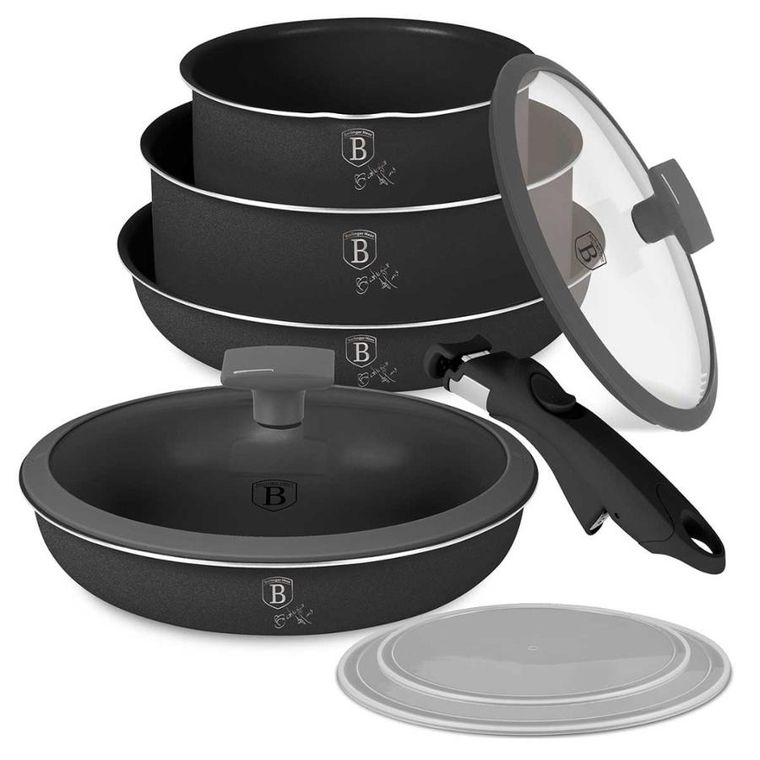 Berlinger Haus, Anthracite, zestaw: garnki tytanowe z pokrywą + patelnie, 9 elementów