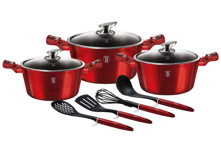 Berlinger Haus, Burgundy, komplet garnków z akcesoriami, 10 elementów