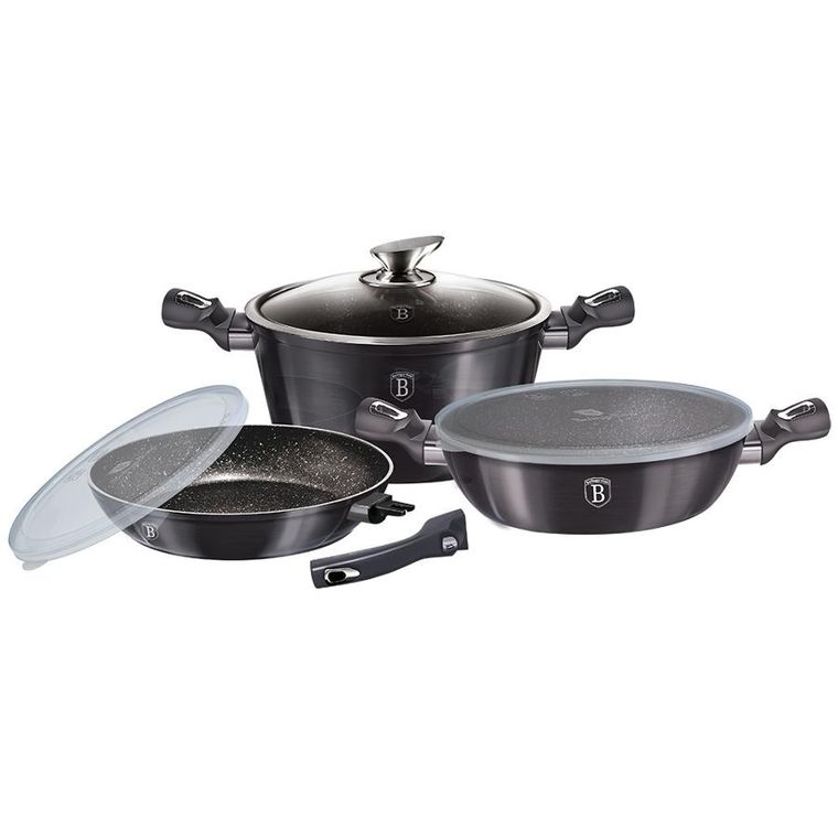 Berlinger Haus, Carbon Pro, zestaw: garnki granitowe z pokrywą + patelnie, 6 elementów