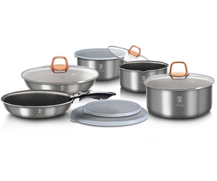 Berlinger Haus, Moonlight, zestaw: garnki tytanowe z pokrywą + patelnie, 12 elementów