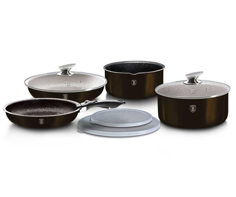 Berlinger Haus, Shiny Black, zestaw: garnki granitowe z pokrywą + patelnie, 9 elementów
