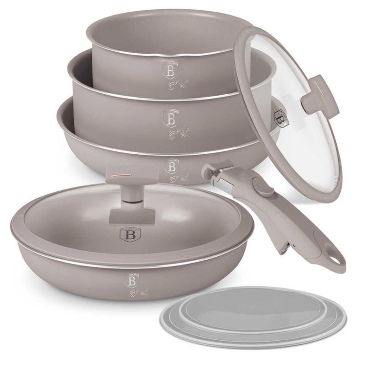 Berlinger Haus, Taupe, zestaw: garnki tytanowe z pokrywą + patelnie, 9 elementów
