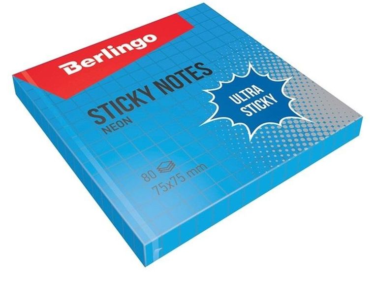 Berlingo, karteczki samoprzylepne, niebieskie, kratka, 75-75 mm, 80 kartek