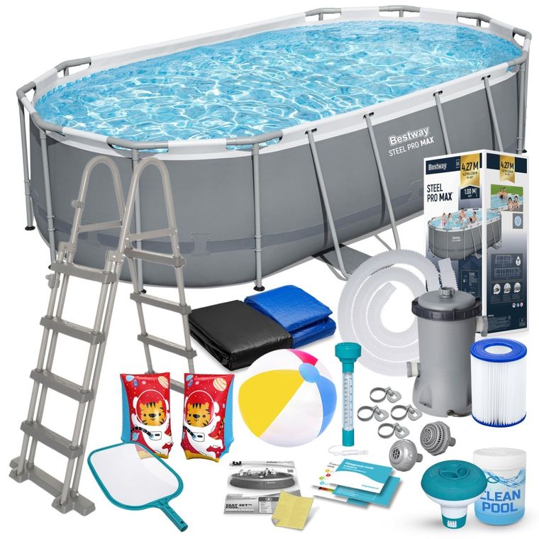 Bestway, basen ogrodowy, stelażowy, 427-250-100 cm, zestaw 18w1
