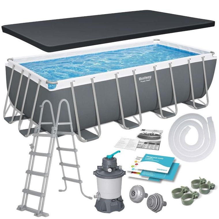 Bestway, basen stelażowy, ogrodowy 488-244-122 cm, zestaw 11w1