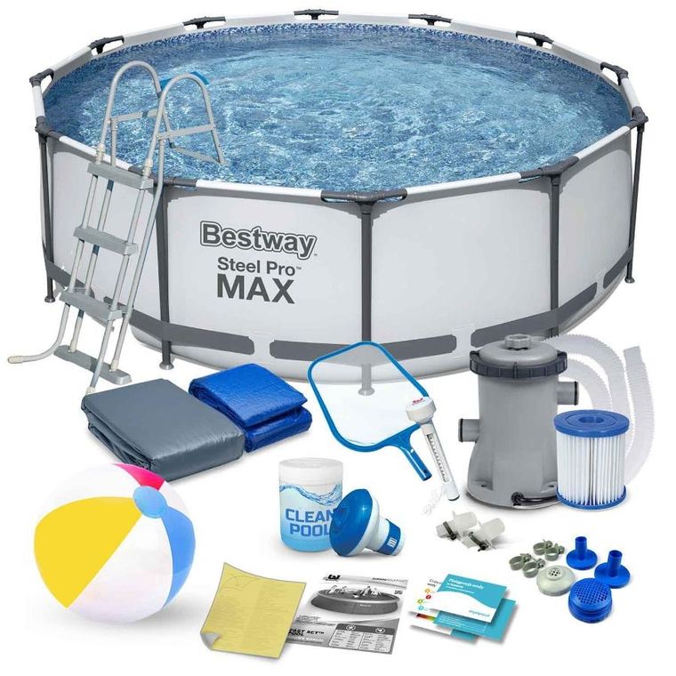 Bestway, basen stelażowy z pompą filtrującą i akcesoriami, okrągły, 100-366 cm, zestaw 17w1