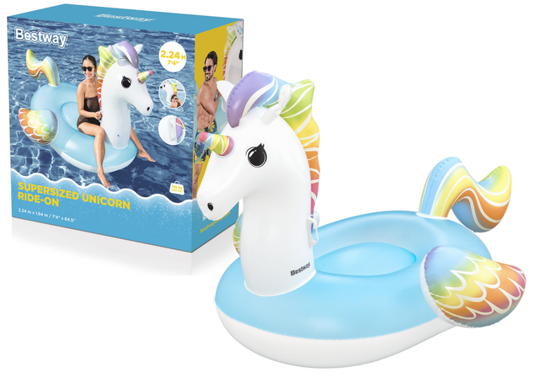 Bestway, dmuchany jednorożec, 224-164 cm