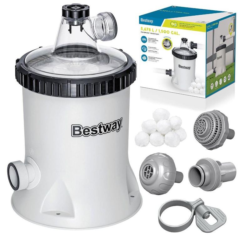Bestway, pompa filtrująca do basenu, 5678 l/h + kulki filtrujące