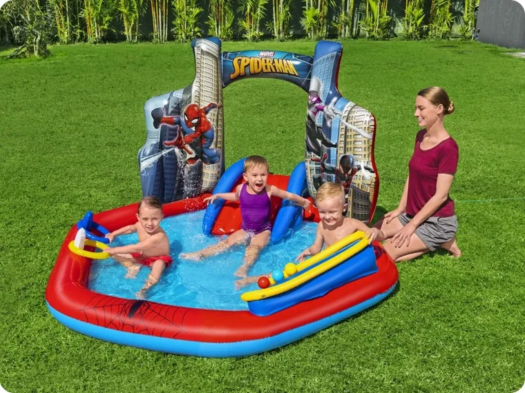 Bestway, Spider-Man, basen dmuchany ze zjeżdzalnią, wodny plac zabaw, 211-206-127 cm