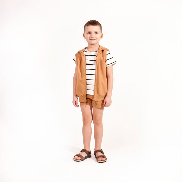 Bezrękawnik chłopięcy z kapturem, beżowy, Nicol