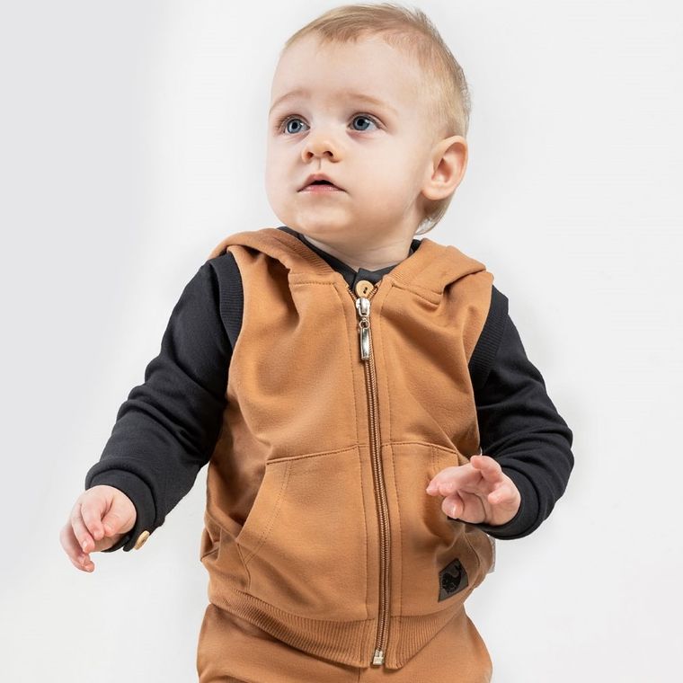 Bezrękawnik chłopięcy z kapturem, brązowy, Nicol