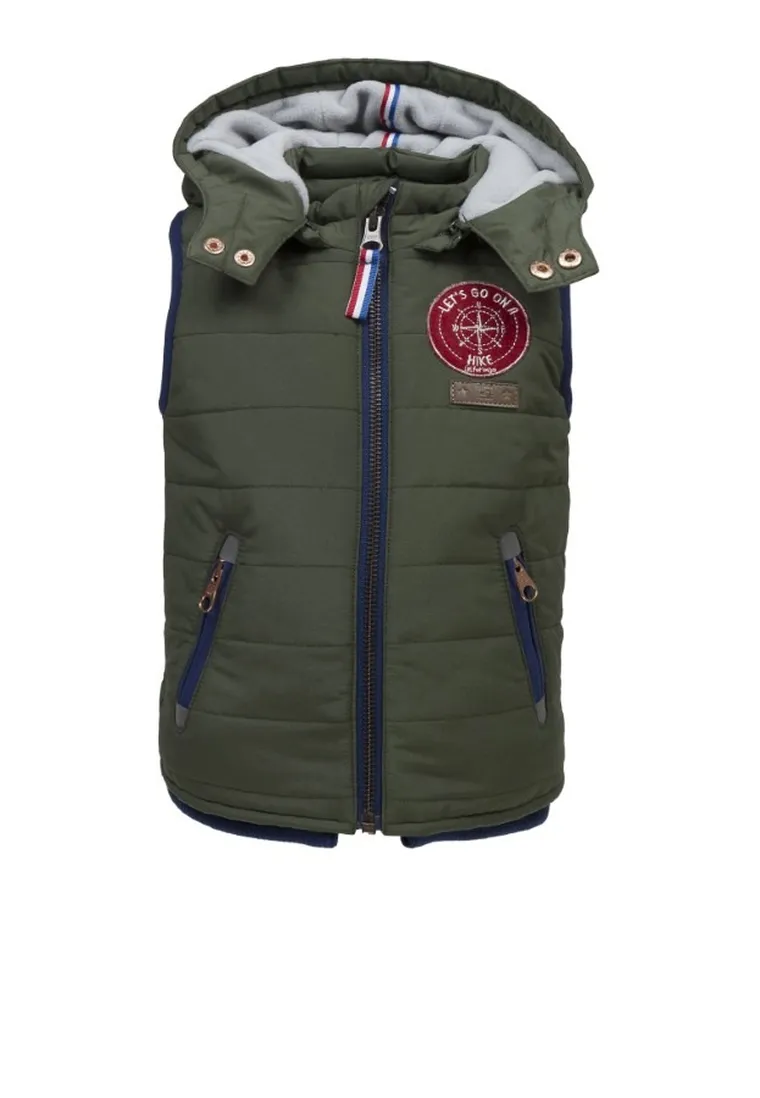 Bezrękawnik chłopięcy z kapturem, pikowany, khaki, Lief