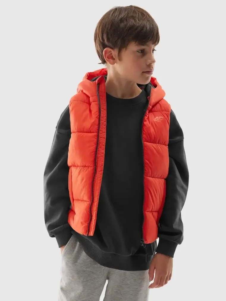 Bezrękawnik chłopięcy z kapturem, pomarańczowy, 4F