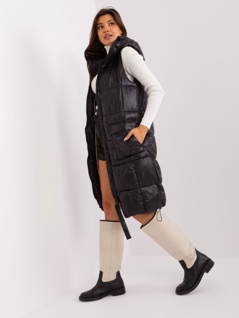 Bezrękawnik damski z kapturem, czarny, Sublevel