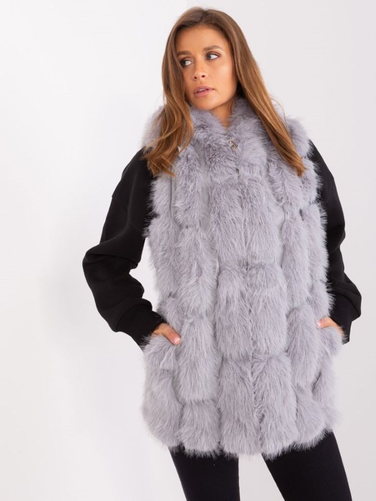 Bezrękawnik damski z kapturem, szary, Italy Moda