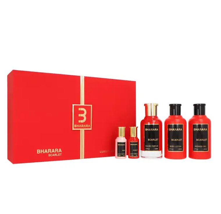 Bharara, Collection: Scarlet Edp 100 ml + Shower Gel 200 ml + Body Lotion 200 ml + Edp 10 ml + Rose Edp 10 ml, zestaw perfum