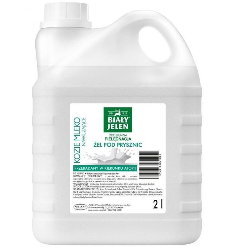 Biały Jeleń, codzienna pielęgnacja, żel pod prysznic nawilżający, kozie mleko, zapas, 2l