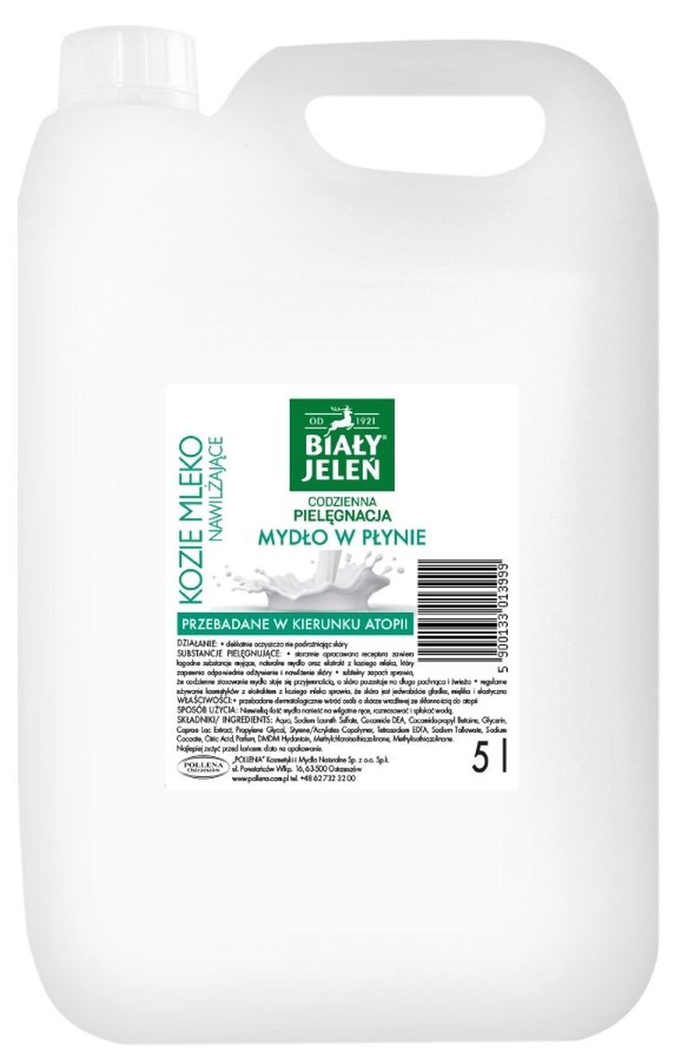 Biały Jeleń, hipoalergiczne mydło w płynie, Kozie mleko, 5L