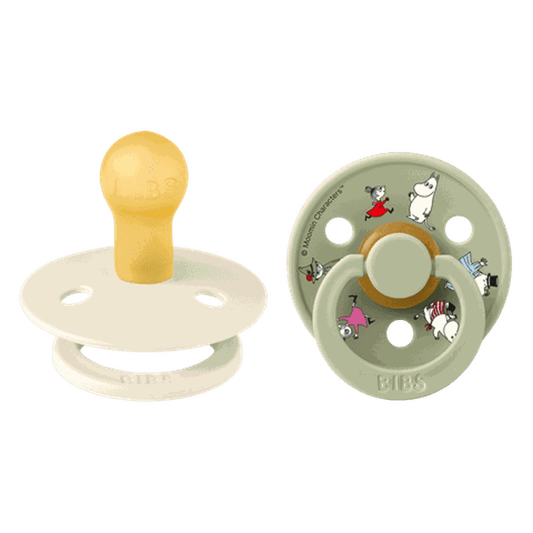 Bibs, Muminki, Colour Friends, smoczek uspokajający, kauczuk Hevea, Ivory mix, rozmiar 2, 2 szt.