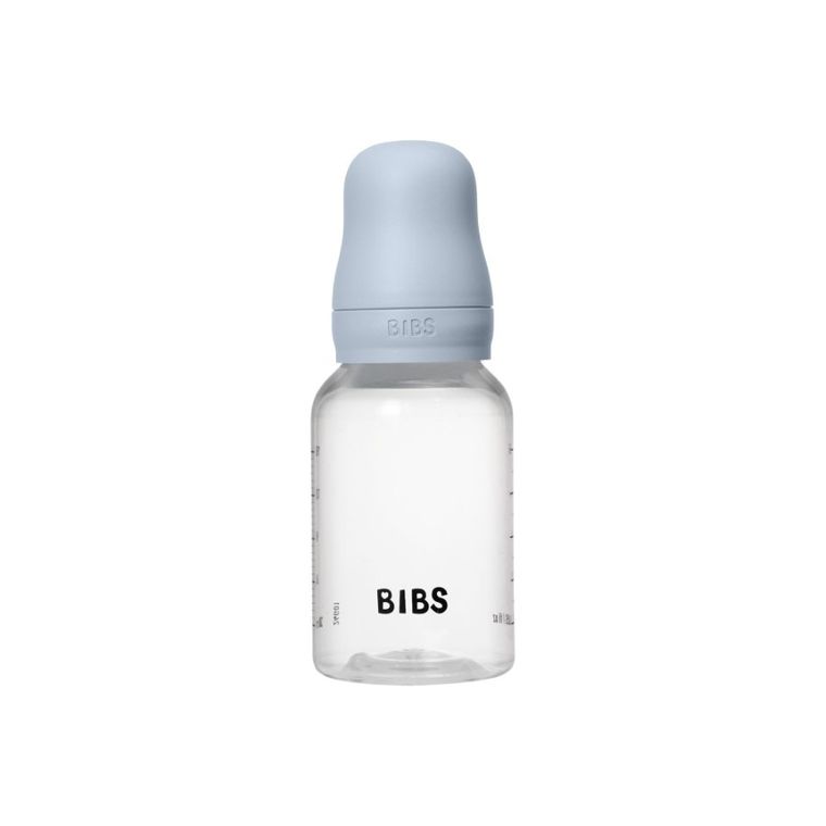 Bibs, zestaw: butelka antykolkowa dla noworodków, Baby Blue, 150 ml + smoczek do karmienia o wolnym przepływie, kauczuk Hevea