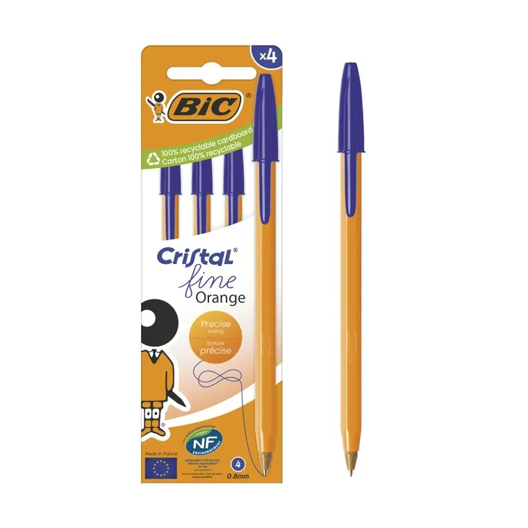 Bic, Cristal Fine Orange, długopis, niebieski, 4 szt.