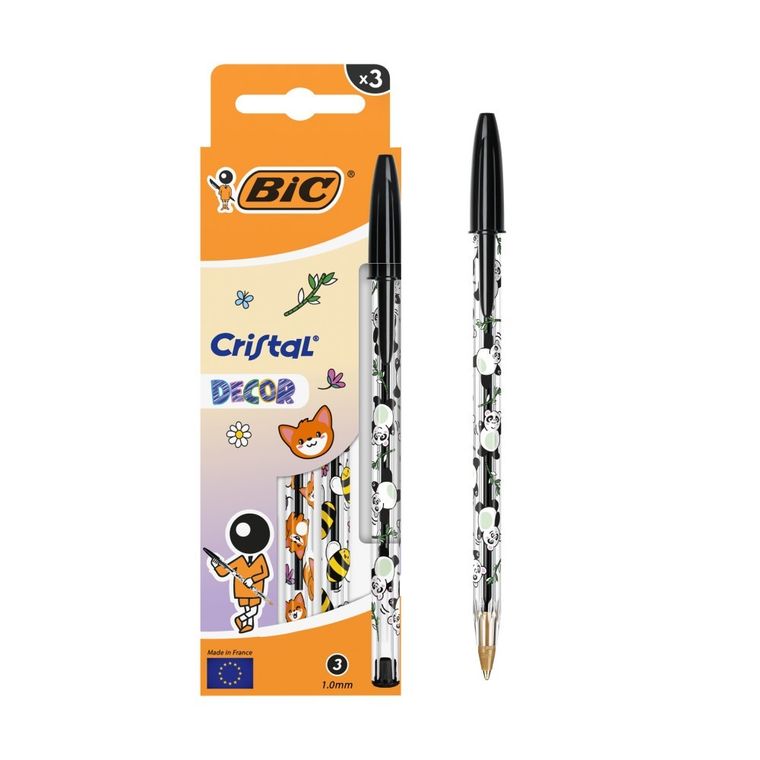 Bic, Cristal Kawaii, długopis, czarny, 3 szt.