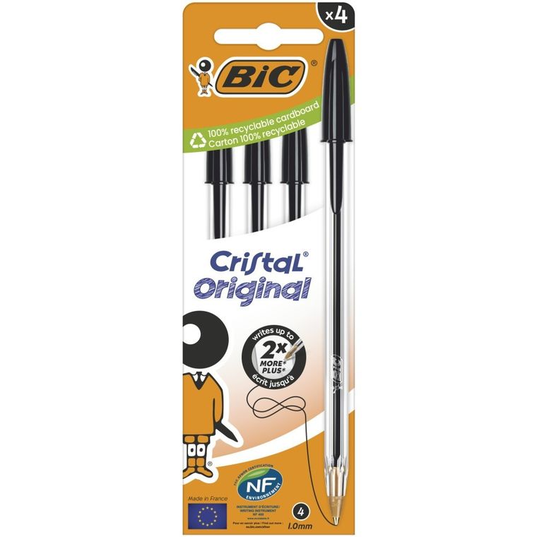 Bic, Cristal Original, długopis, czarny, 4 szt.