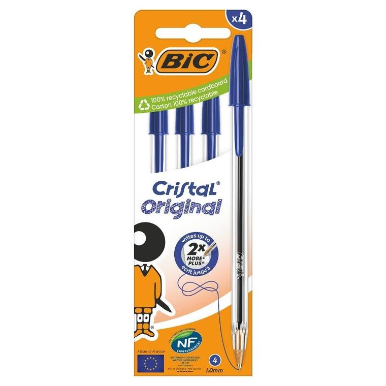 Bic, Cristal Original Med, długopis, niebieski, 4 szt.