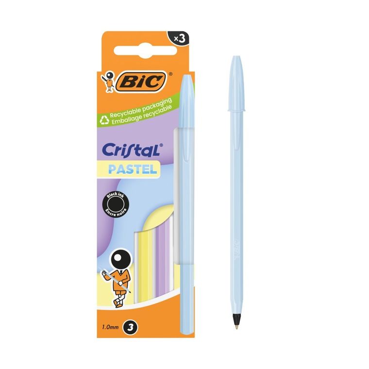 Bic, Cristal Pastel, długopis, czarny, 3 szt.