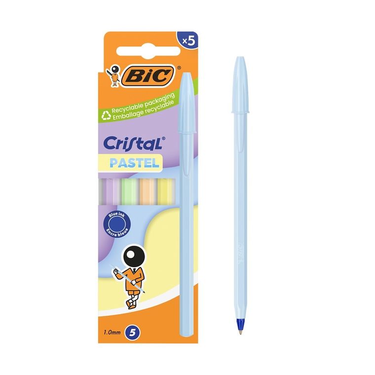 Bic, Cristal Pastel, długopis, niebieski, 5 szt.