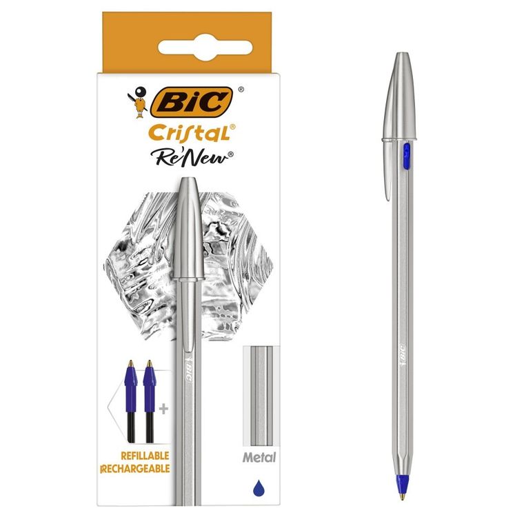 Bic, Cristal Renew Metal, długopis + wkłady, niebieski