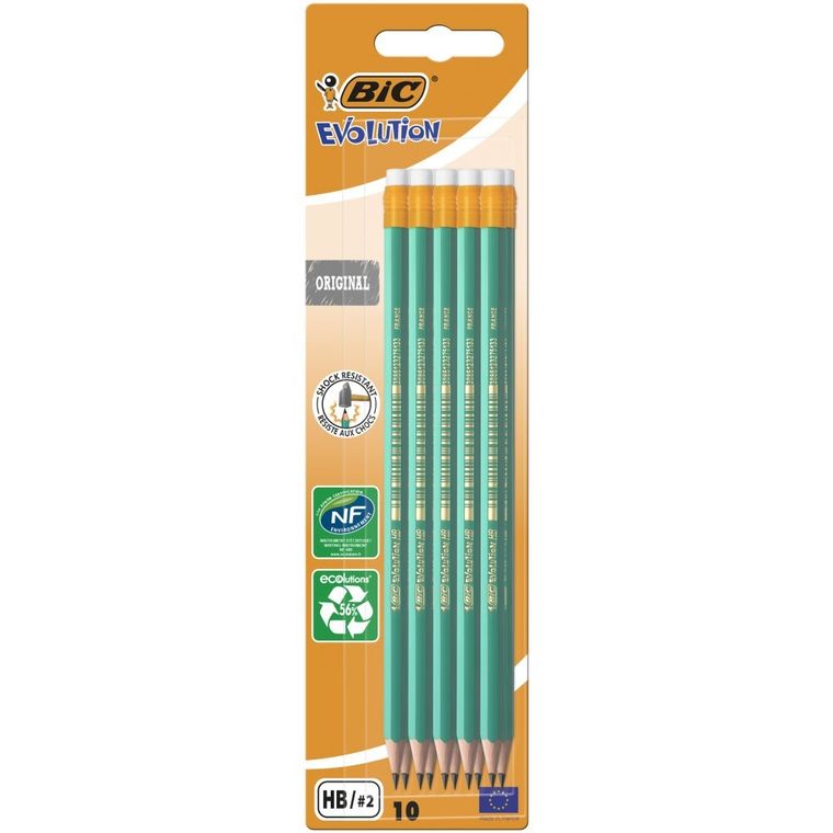Bic, Evolution Original, ołówek HB z gumką, 10 szt.