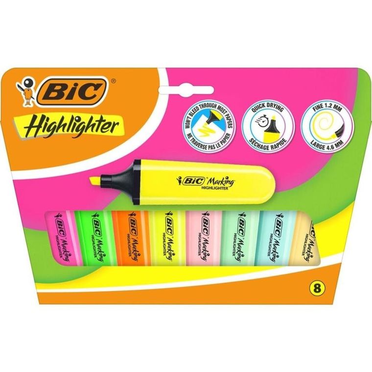 Bic, Flat Highlighter, zakreślacz, neon pastel, 8 szt.