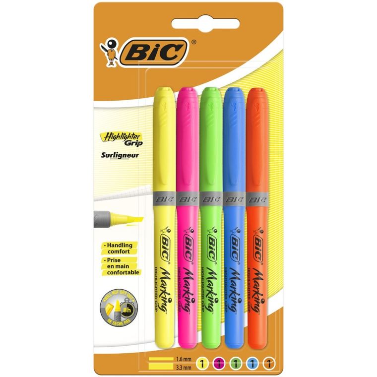 Bic, Highlighter Grip, zakreślacze, 5 szt.