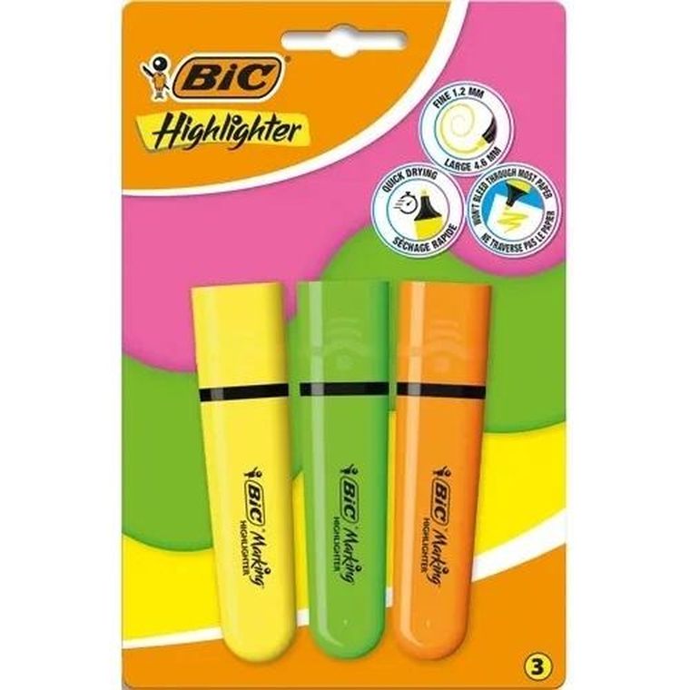 Bic, Highlighter, zakreślacz, neon, 3 szt.